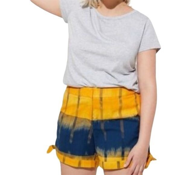Loft Ombre Yellow Plaid Tie Shorts Mid-Rise 100% Cotton - Picture 2 of 7